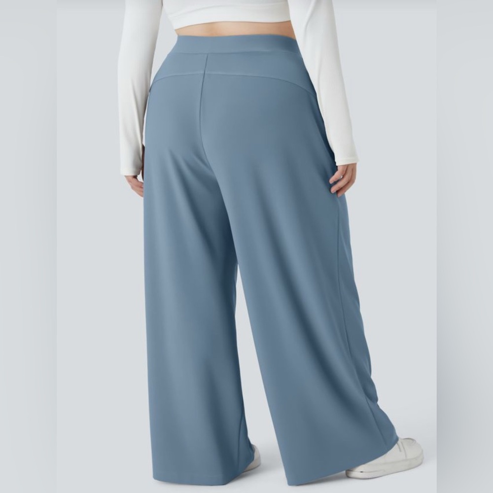 Halara Flex Micro Waffle Pull On High Waisted Wide Leg Pants Light Blue XL NWT - Picture 2 of 10